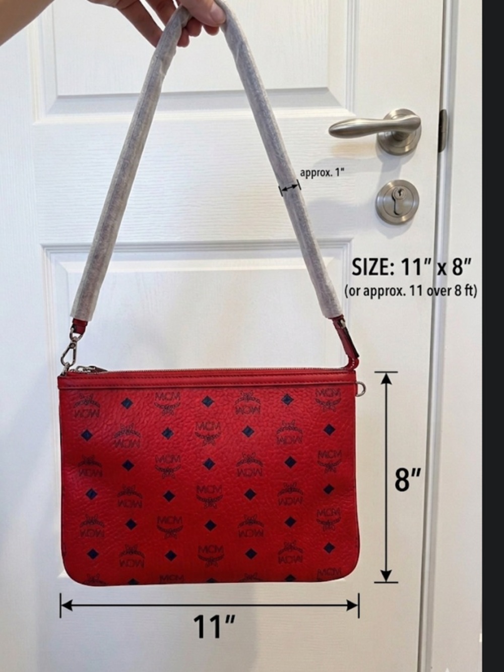 MCM Red Logo Zip-Top Crossbody Pouch